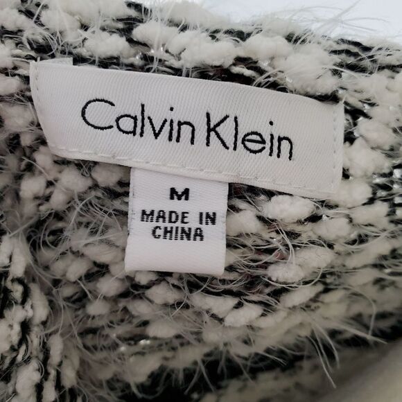 CALVIN KLEIN sweater‎ birch black striped chenille fuzzy M - Picture 8 of 8